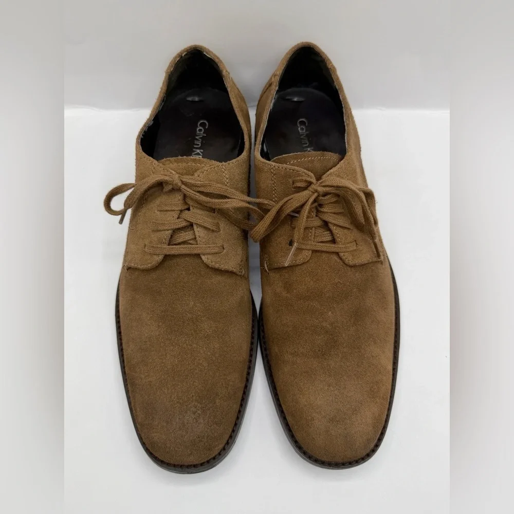 Calvin Klein Men's Size 9 Tan Suede Derby Dress Casual Oxford Shoes